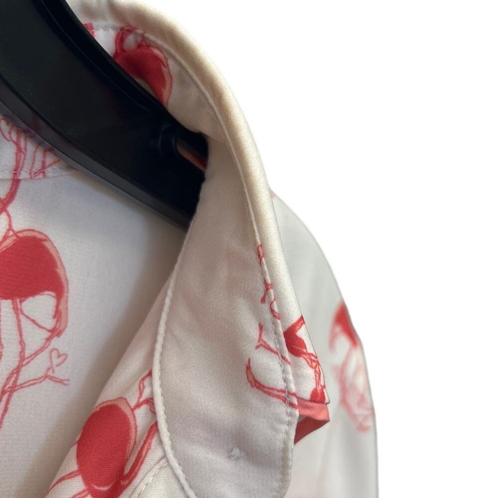 NWD Gilner Farrar White Flamingo Print Long Sleeve Button Up Farah Top Small - Picture 10 of 10
